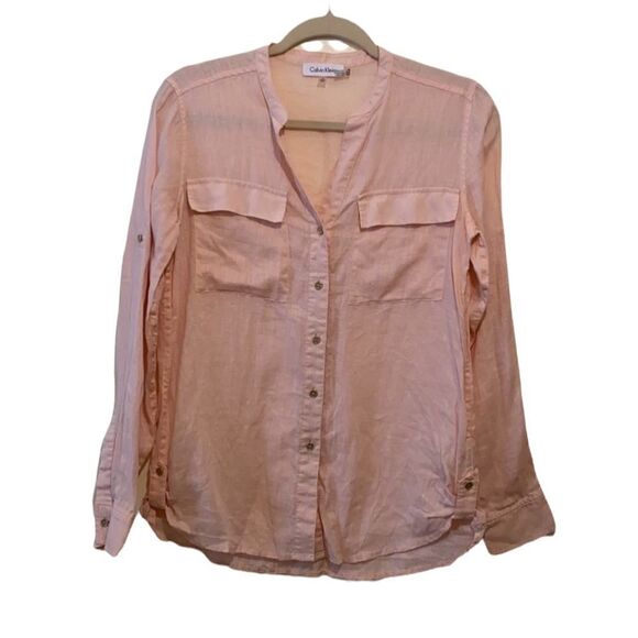 Calvin Klein Tops - Calvin Klein pink linen shirt. Size Xs. Very good condition